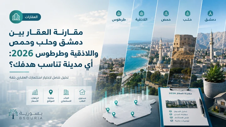 مقارنة العقار بين دمشق وحلب وحمص واللاذقية وطرطوس 2026: أي مدينة تناسب هدفك؟